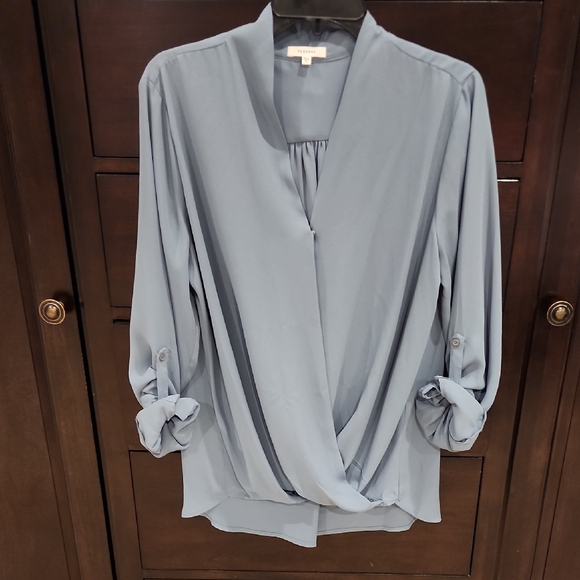 Pleione Tops - Pleione Powder Blue Draped Surplice Blouse